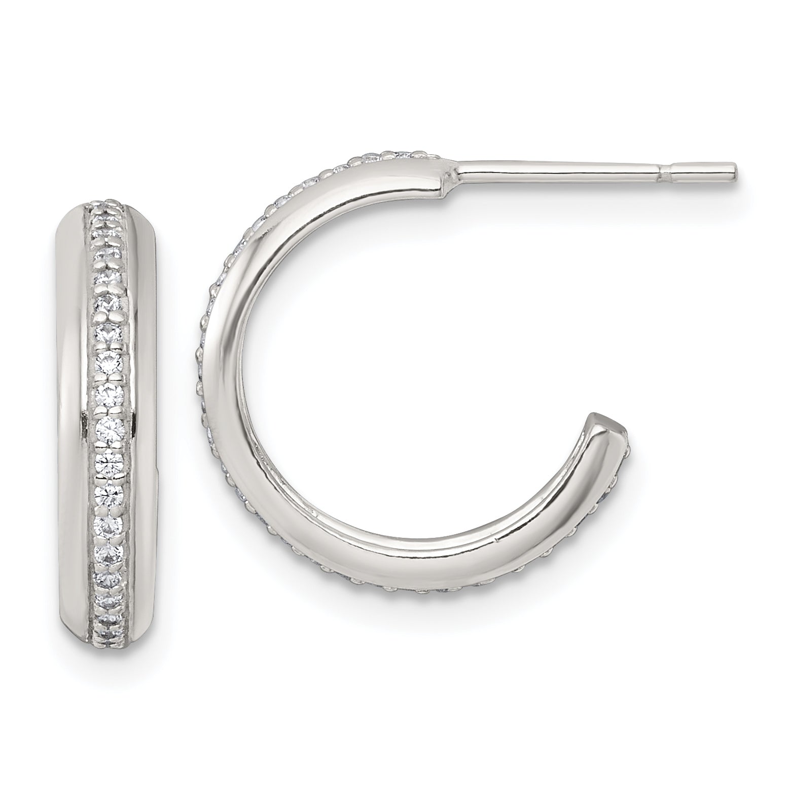 Sterling Silver Polished 16x3.5mm CZ Post C-Hoop Earrings Main image