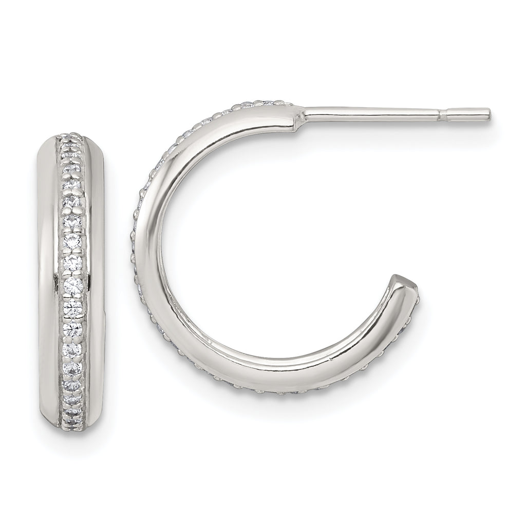 Sterling Silver Polished 16x3.5mm CZ Post C-Hoop Earrings