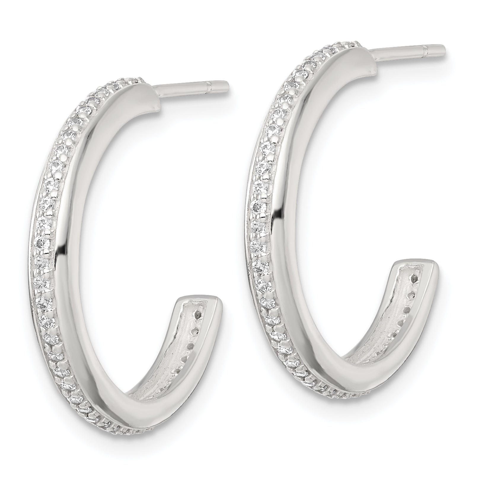 Sterling Silver Polished 21.5x3.5mm CZ Post C-Hoop Earrings
