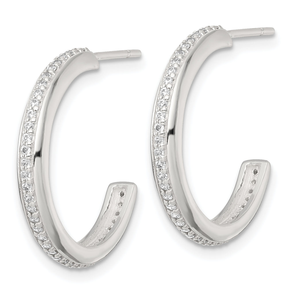 Sterling Silver Polished 21.5x3.5mm CZ Post C-Hoop Earrings