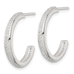 Sterling Silver Polished 21.5x3.5mm CZ Post C-Hoop Earrings