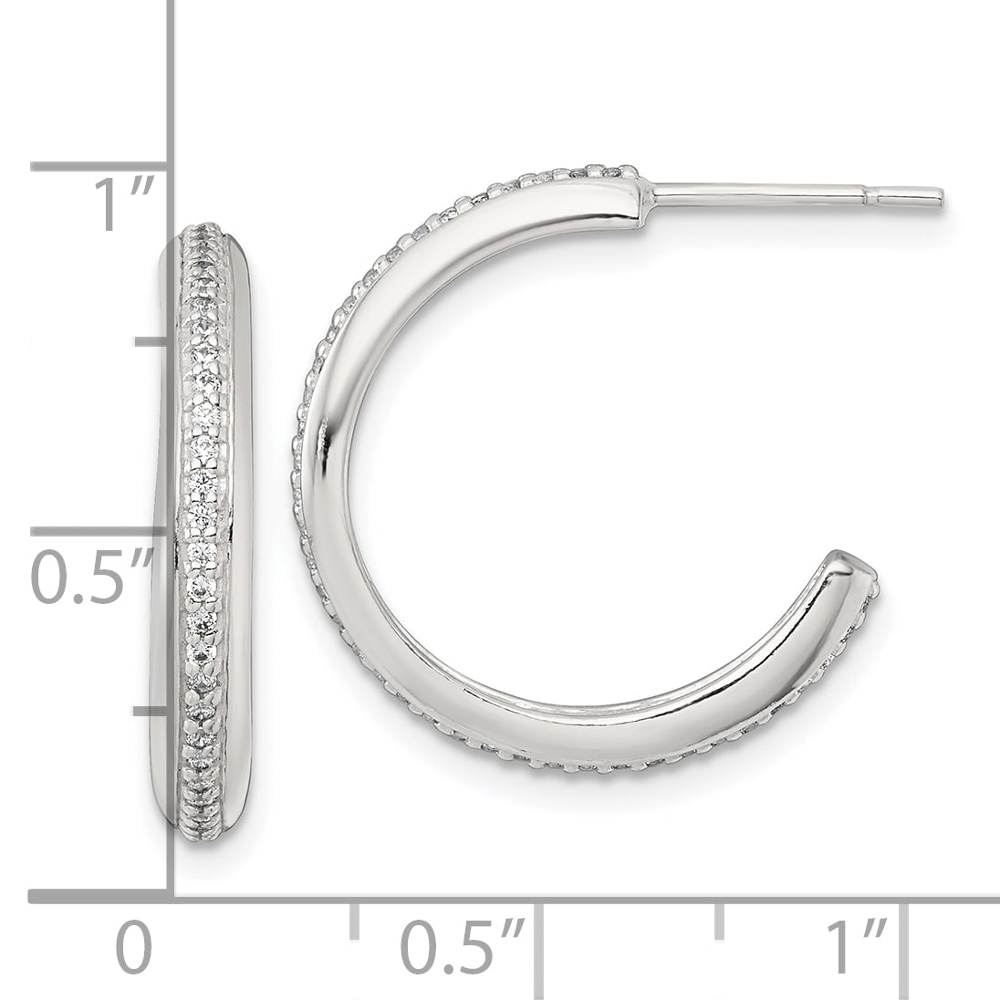Sterling Silver Polished 21.5x3.5mm CZ Post C-Hoop Earrings
