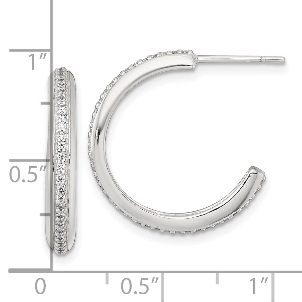 Sterling Silver Polished 21.5x3.5mm CZ Post C-Hoop Earrings