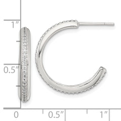 Sterling Silver Polished 21.5x3.5mm CZ Post C-Hoop Earrings