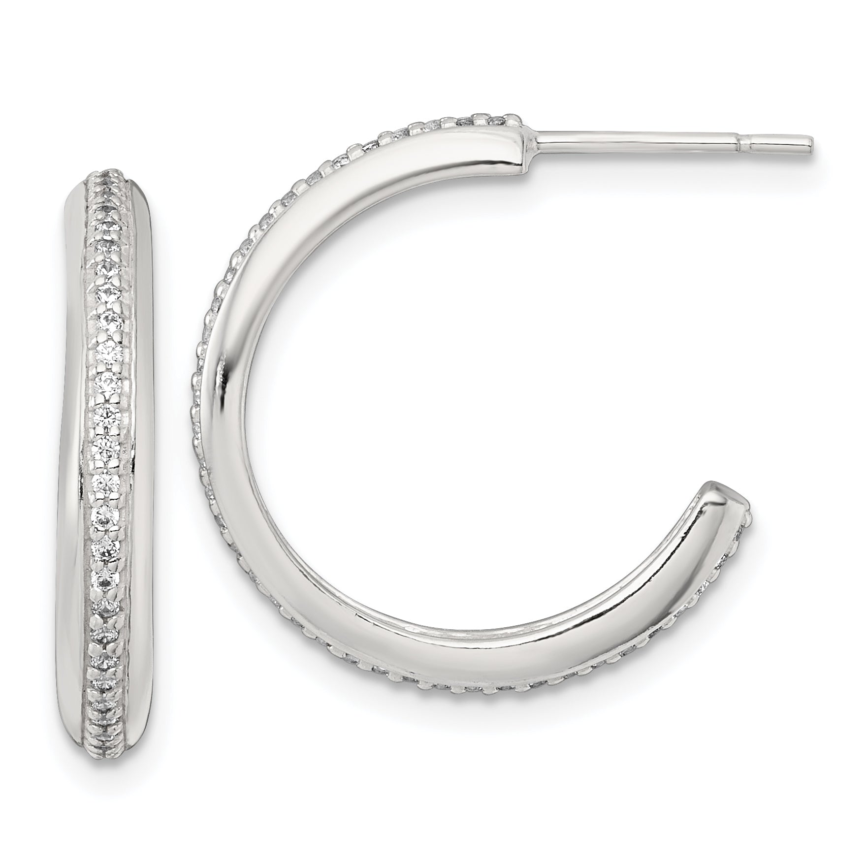 Sterling Silver Polished 21.5x3.5mm CZ Post C-Hoop Earrings