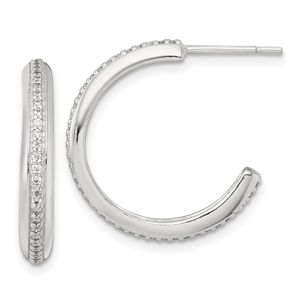 Sterling Silver Polished 21.5x3.5mm CZ Post C-Hoop Earrings