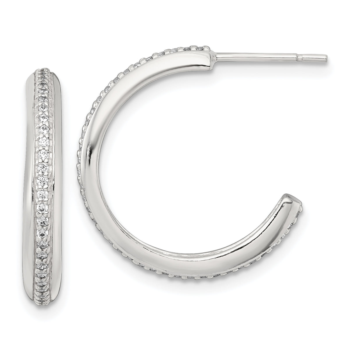 Sterling Silver Polished 21.5x3.5mm CZ Post C-Hoop Earrings