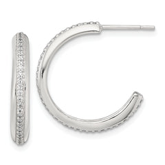 Sterling Silver Polished 21.5x3.5mm CZ Post C-Hoop Earrings