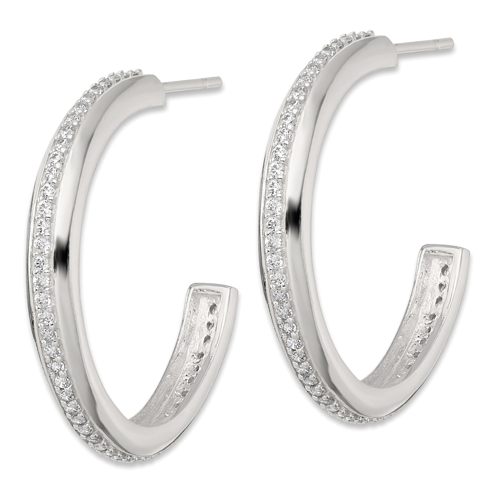 Sterling Silver Polished 26.5x3.5mm CZ Post C-Hoop Earrings