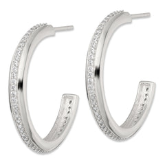 Sterling Silver Polished 26.5x3.5mm CZ Post C-Hoop Earrings
