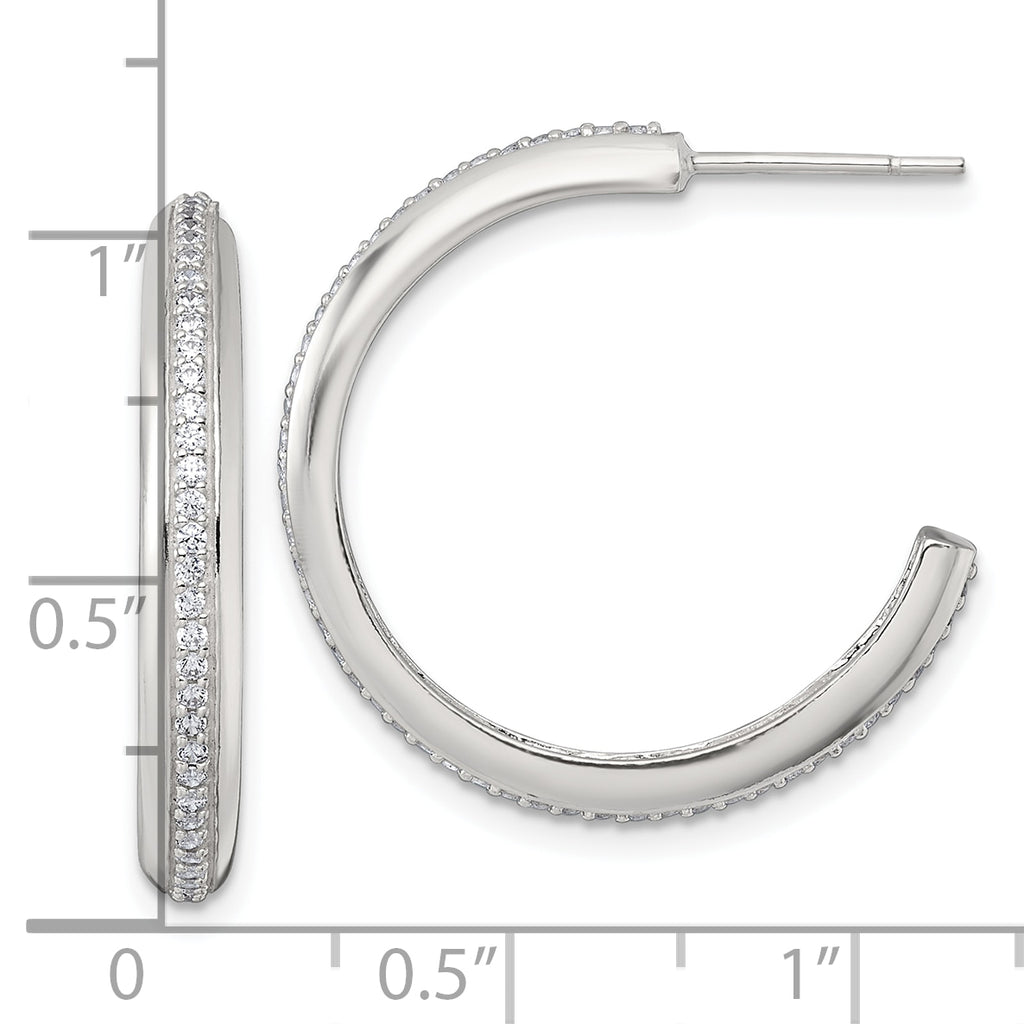 Sterling Silver Polished 26.5x3.5mm CZ Post C-Hoop Earrings