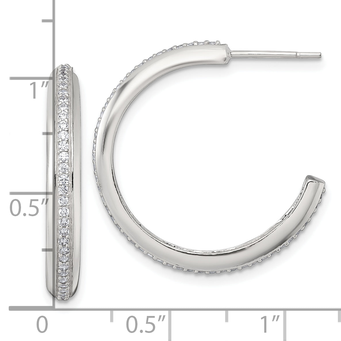 Sterling Silver Polished 26.5x3.5mm CZ Post C-Hoop Earrings