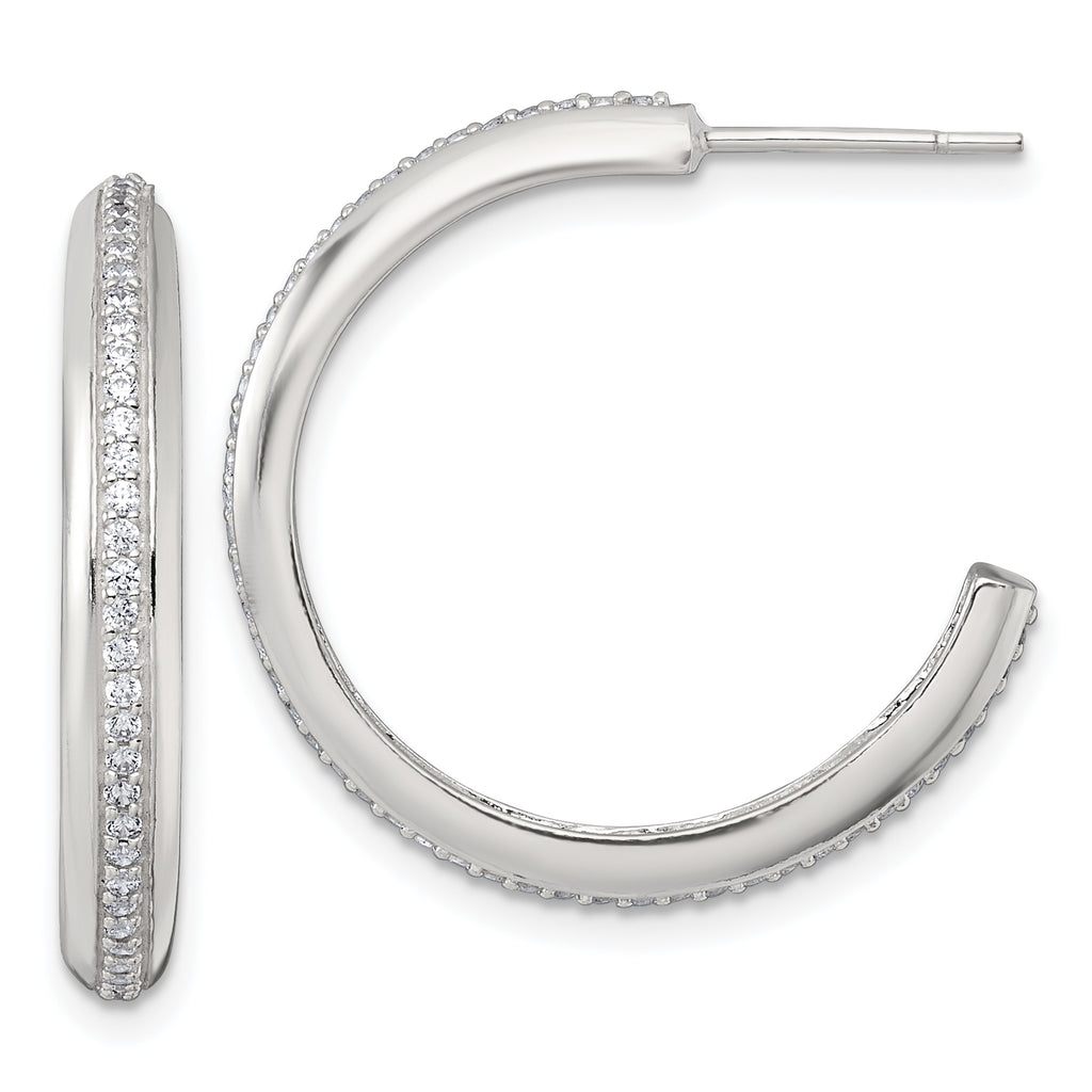 Sterling Silver Polished 26.5x3.5mm CZ Post C-Hoop Earrings