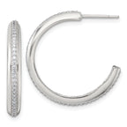 Sterling Silver Polished 26.5x3.5mm CZ Post C-Hoop Earrings