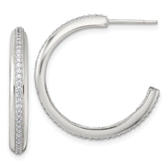 Sterling Silver Polished 26.5x3.5mm CZ Post C-Hoop Earrings