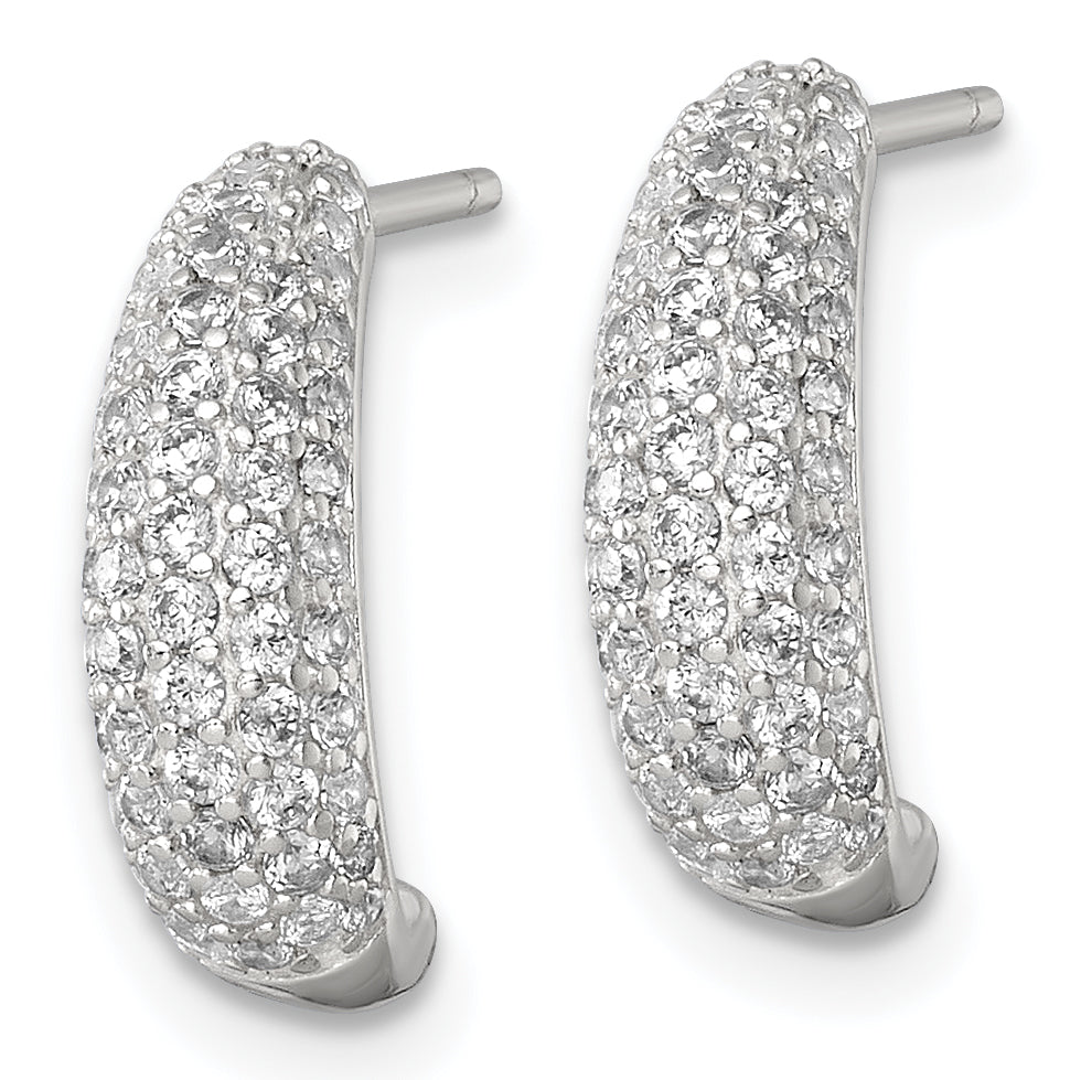Sterling Silver Polished Pave CZ Post J-Hoop Earrings Secondary image