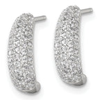 Sterling Silver Polished Pave CZ Post J-Hoop Earrings