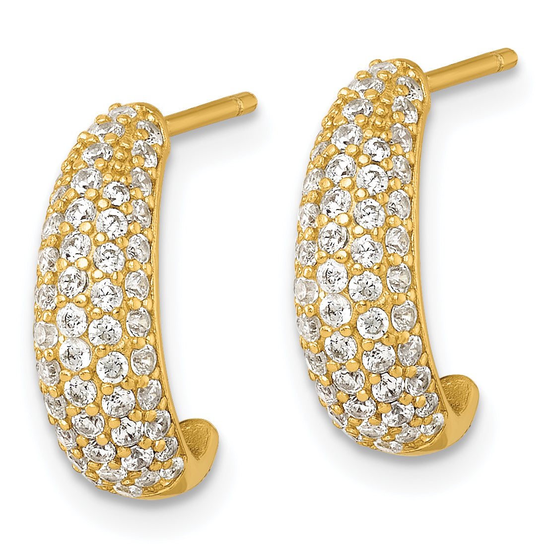 Sterling Silver Gold-tone Polished Pave CZ Post J-Hoop Earrings Secondary image