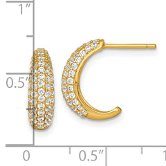 Sterling Silver Gold-tone Polished Pave CZ Post J-Hoop Earrings