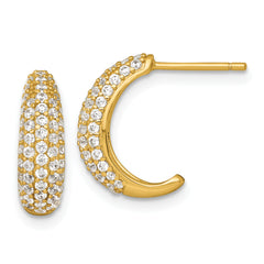 Sterling Silver Gold-tone Polished Pave CZ Post J-Hoop Earrings