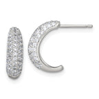 Sterling Silver Polished Pave CZ Post J-Hoop Earrings