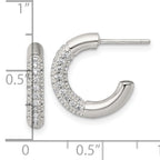 Sterling Silver Polished Pave CZ Post C-Hoop Earrings