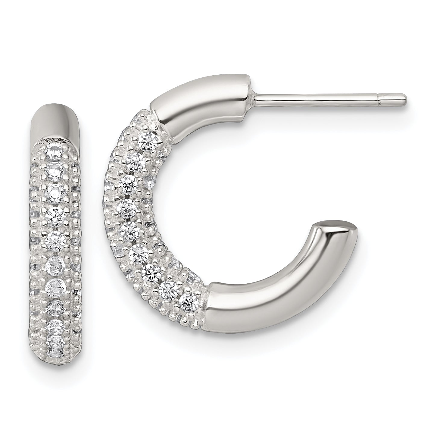 Sterling Silver Polished Pave CZ Post C-Hoop Earrings Main image