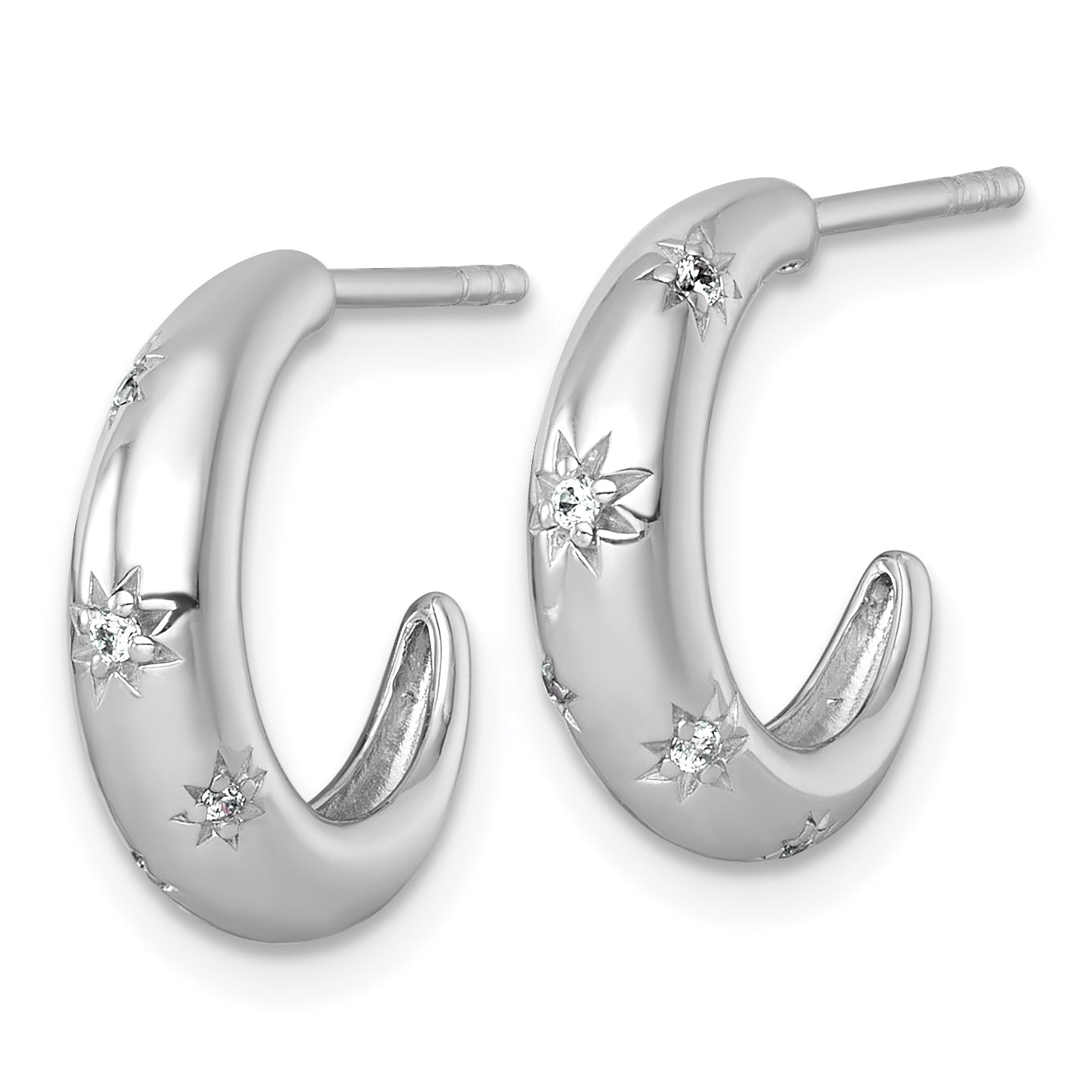 Sterling Silver Rhodium-plated Polished CZ Stars Post C-Hoop Earrings