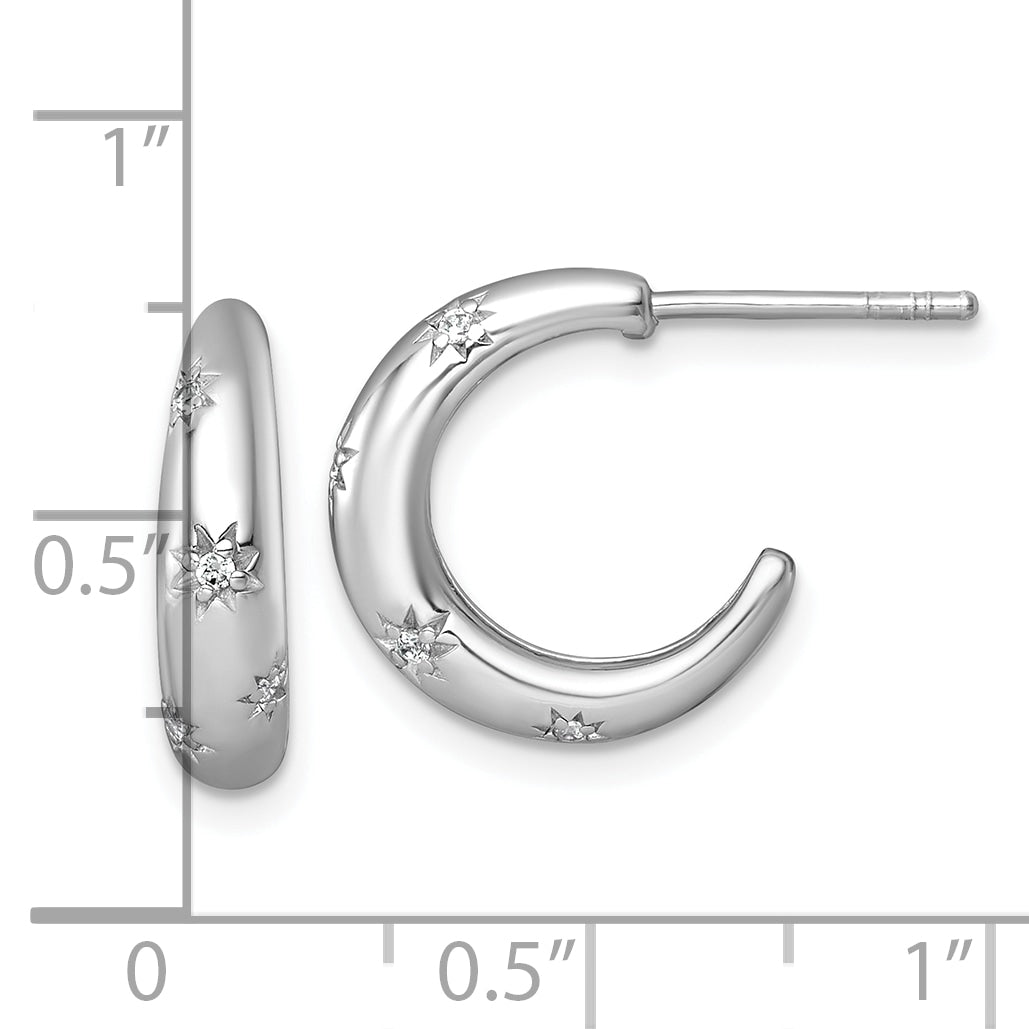 Sterling Silver Rhodium-plated Polished CZ Stars Post C-Hoop Earrings