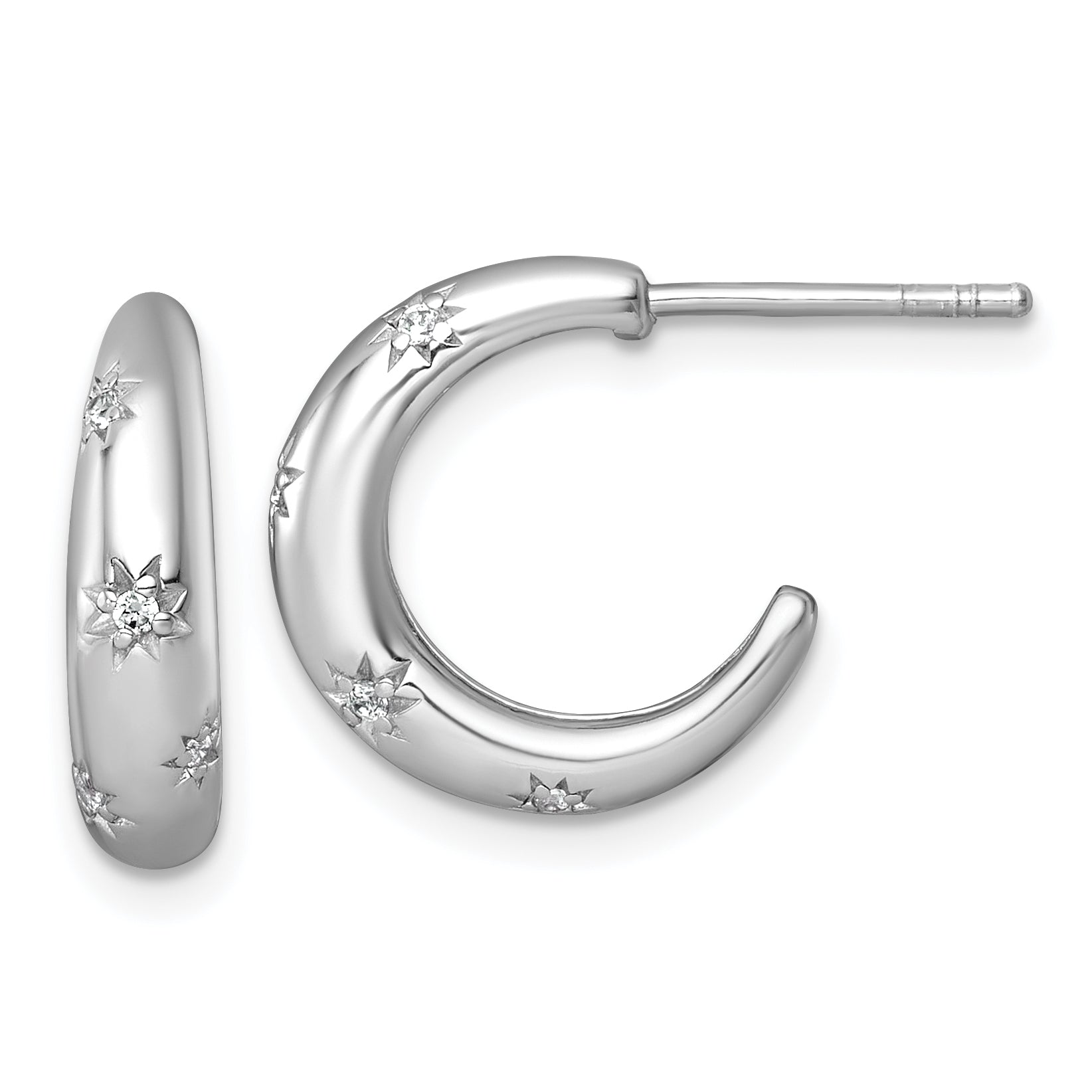 Sterling Silver Rhodium-plated Polished CZ Stars Post C-Hoop Earrings Main image