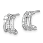 Sterling Silver Rhodium-plated Polished Beaded CZ Post C-Hoop Earrings