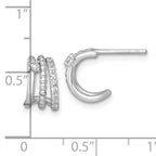 Sterling Silver Rhodium-plated Polished Beaded CZ Post C-Hoop Earrings
