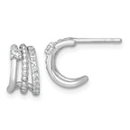 Sterling Silver Rhodium-plated Polished Beaded CZ Post C-Hoop Earrings
