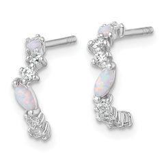 Sterling Silver Rhodium-plated Polished CZ and Lab Created Opal Post C-Hoop Earrings