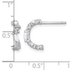 Sterling Silver Rhodium-plated Polished CZ and Lab Created Opal Post C-Hoop Earrings