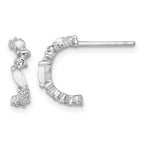 Sterling Silver Rhodium-plated Polished CZ and Lab Created Opal Post C-Hoop Earrings