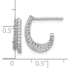 Sterling Silver Rhodium-plated CZ Polished Double Row J-Hoop Post Earrings