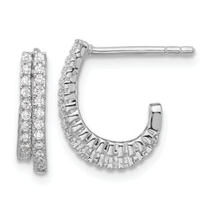 Sterling Silver Rhodium-plated CZ Polished Double Row J-Hoop Post Earrings