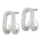 Sterling Silver Polished White CZ Curved J-Hoop Post Earrings