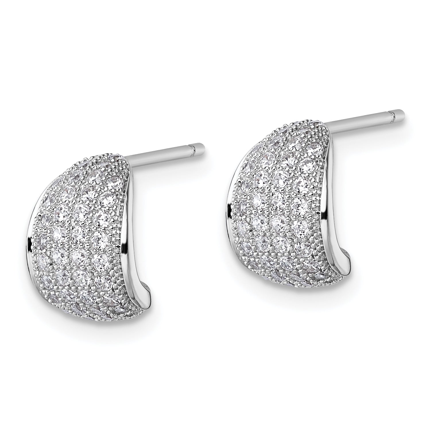 Sterling Silver Rhodium-plated CZ Pave Polished J-Hoop Post Earrings Secondary image
