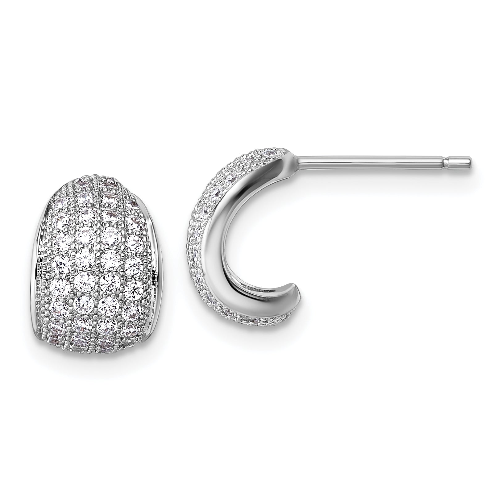 Sterling Silver Rhodium-plated CZ Pave Polished J-Hoop Post Earrings Main image
