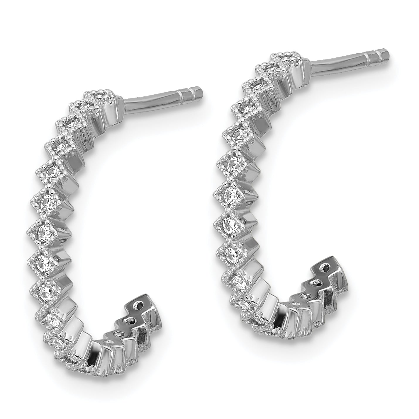 Sterling Silver Rhodium-plated CZ Polished J-Hoop Post Earrings Secondary image