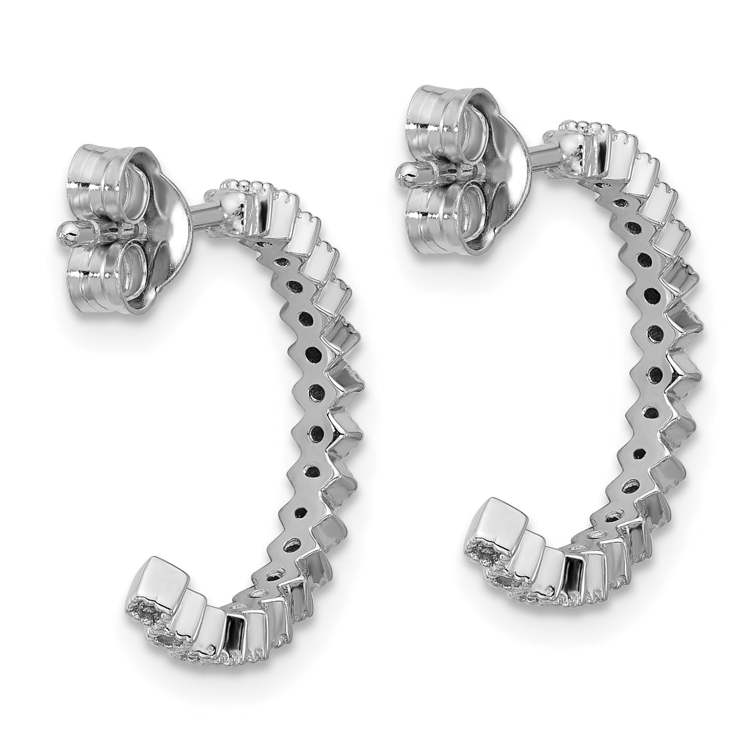 Sterling Silver Rhodium-plated CZ Polished J-Hoop Post Earrings