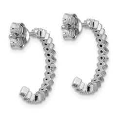 Sterling Silver Rhodium-plated CZ Polished J-Hoop Post Earrings