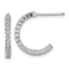 Sterling Silver Rhodium-plated CZ Polished J-Hoop Post Earrings