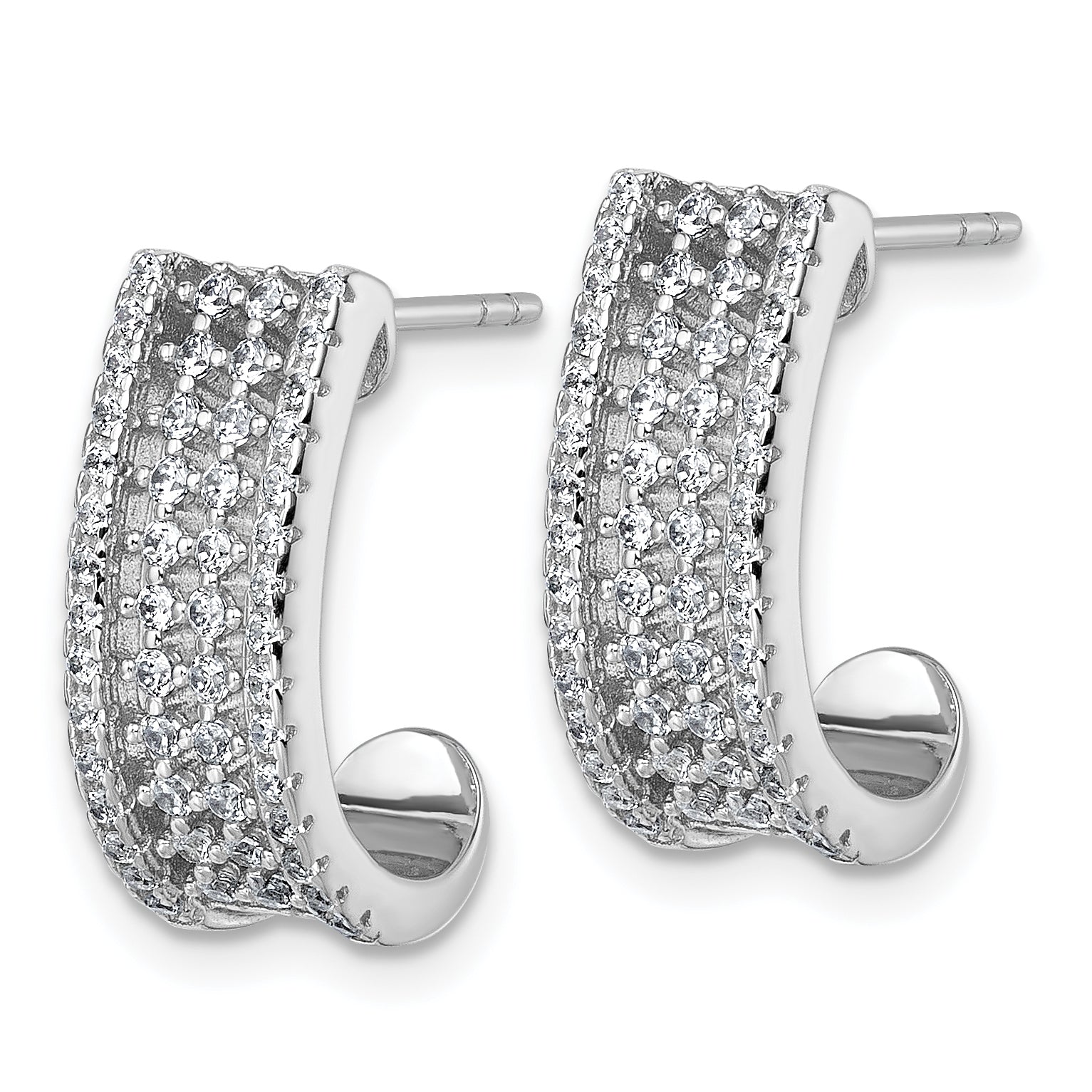 Sterling Silver Rhodium-plated Pave CZ J-Hoop Post Earrings Secondary image