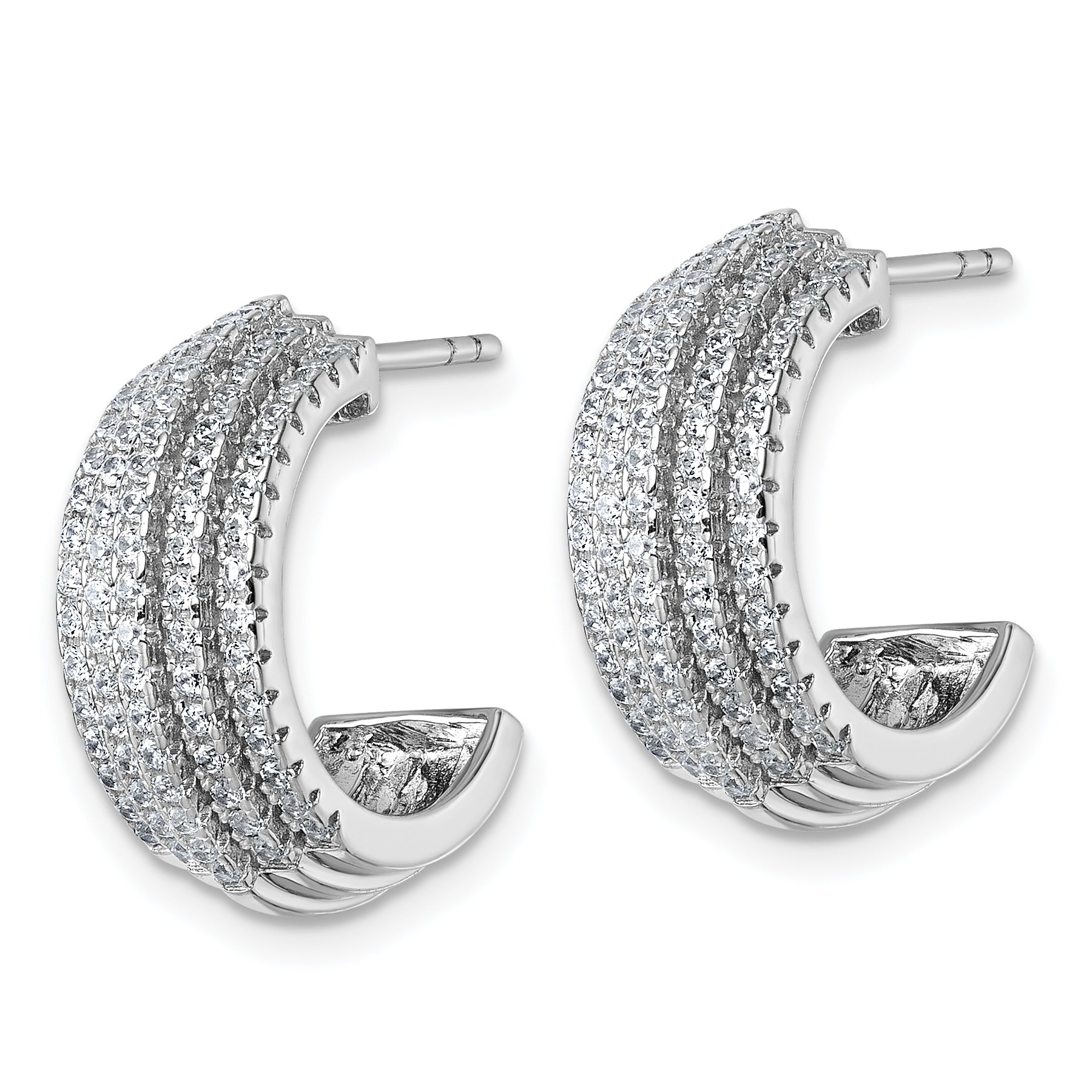 Sterling Silver Rhodium-plated Five Row J-Hoop Post Earrings Secondary image