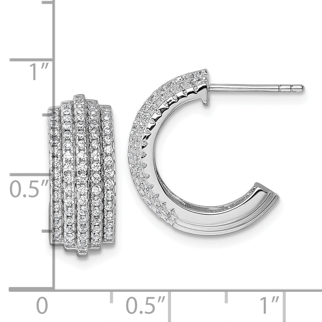 Sterling Silver Rhodium-plated Five Row J-Hoop Post Earrings