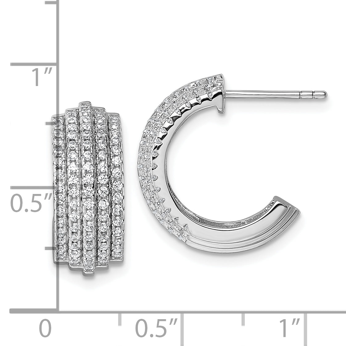 Sterling Silver Rhodium-plated Five Row J-Hoop Post Earrings