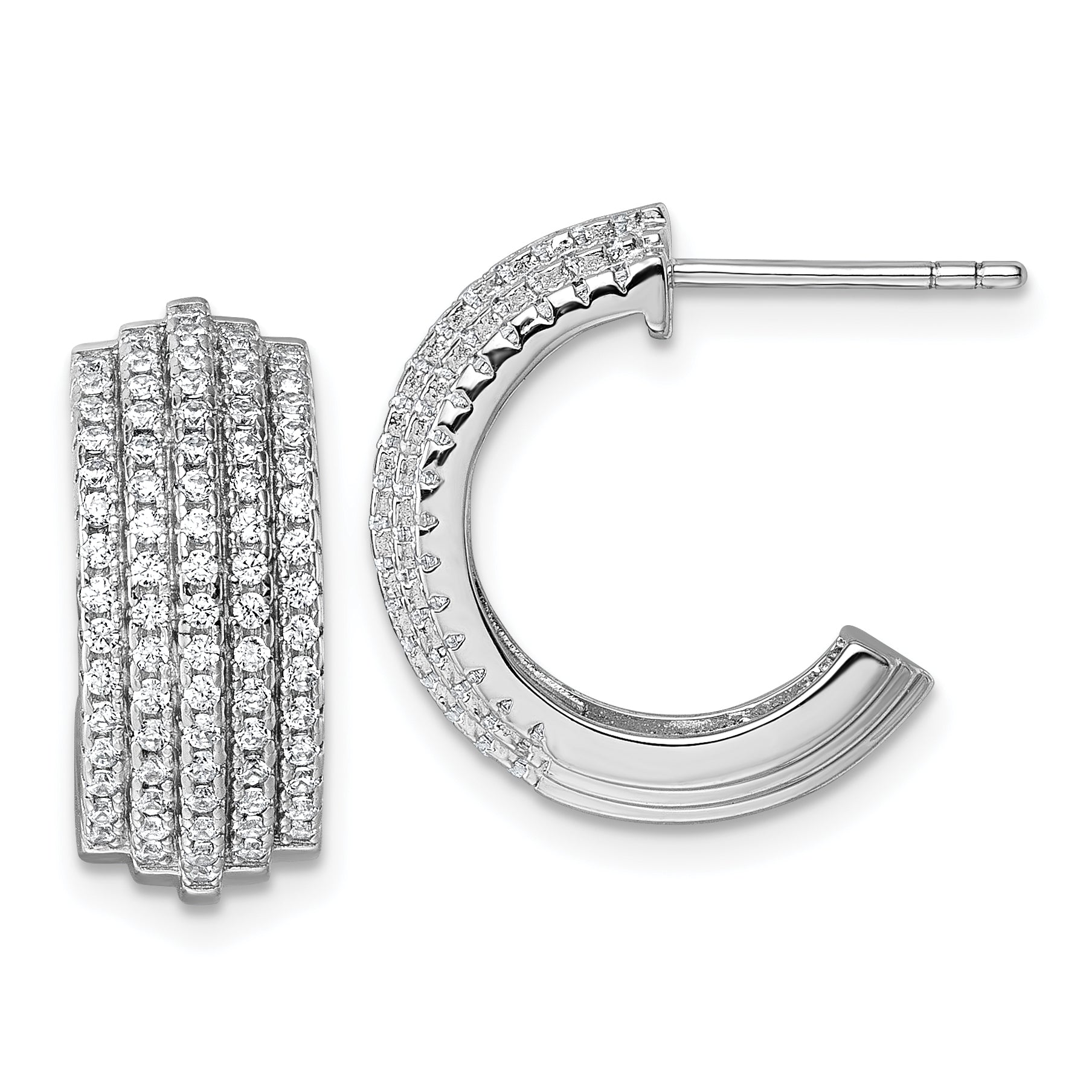 Sterling Silver Rhodium-plated Five Row J-Hoop Post Earrings Main image